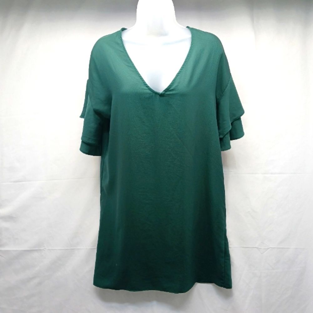 Everly V-neck Bell Sleeve Midi. Tunic/Boxy Style  Woman's Small USA Made. Green